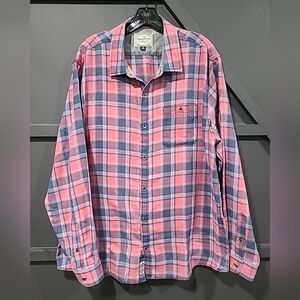 🚫SOLD- FLAG & ANTHEM Men's Salmon And Blue Plaid Shirt size XL